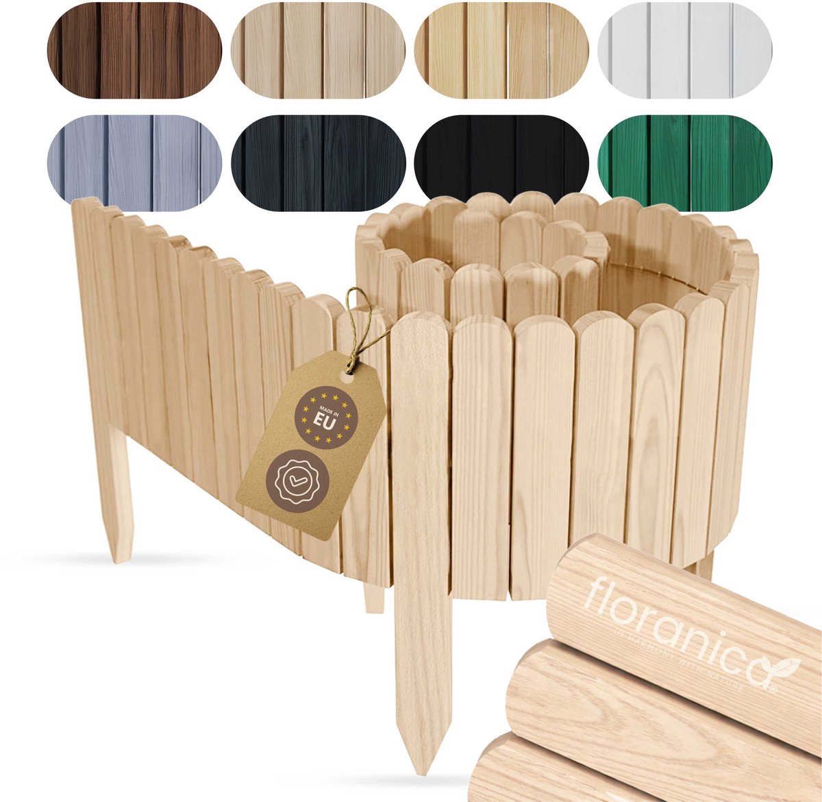 Floranica borderrand plantenborder 40 x 200 cm onbehandeld graskant houten tuinafsluiting houten hekwerk flexibele rollborder