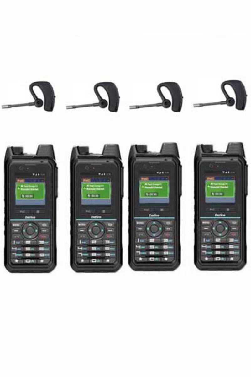 Set van 4 Inrico T330 4G LTE Zello Smart Portofoon IP68 met Bluetooth oortje