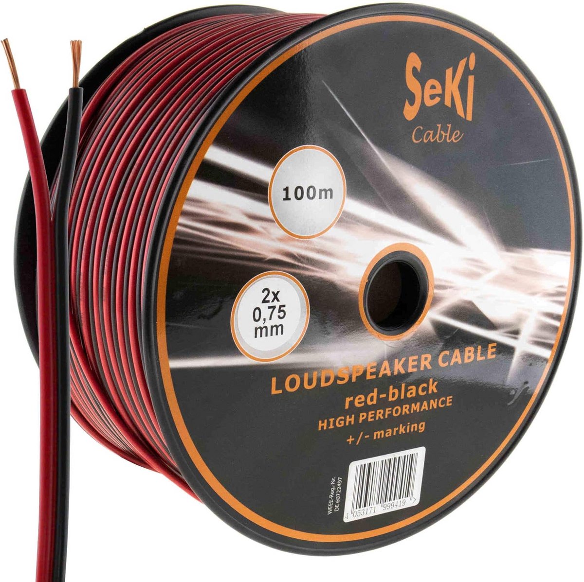 Luidsprekerkabel 100 Meter Rood-Zwart 2x0,75mm² CCA Audiokabel voor Hifi en Home Cinema