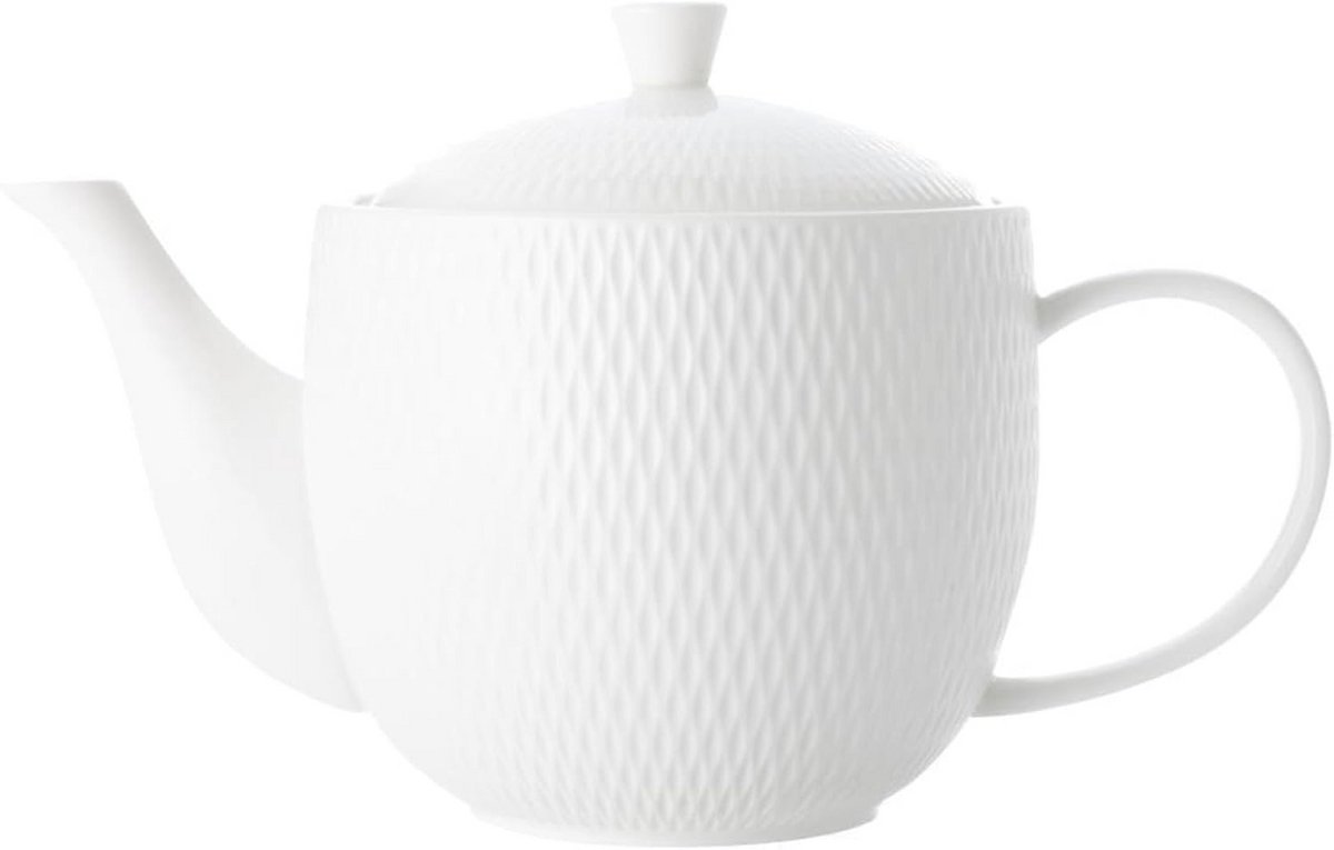 Witte Porseleinen Theepot met Diamant Reliëf - 800 ml in Luxe Geschenkdoos