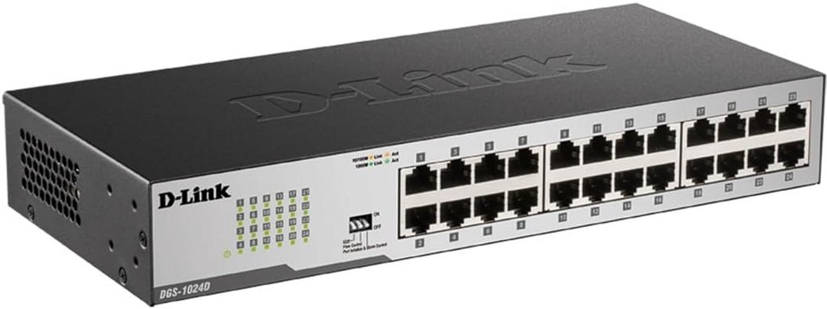 24-poorts Gigabit Ethernet Switch - 10/100/1000 Mbps - Rackmount 19 inch - Compact Ontwerp