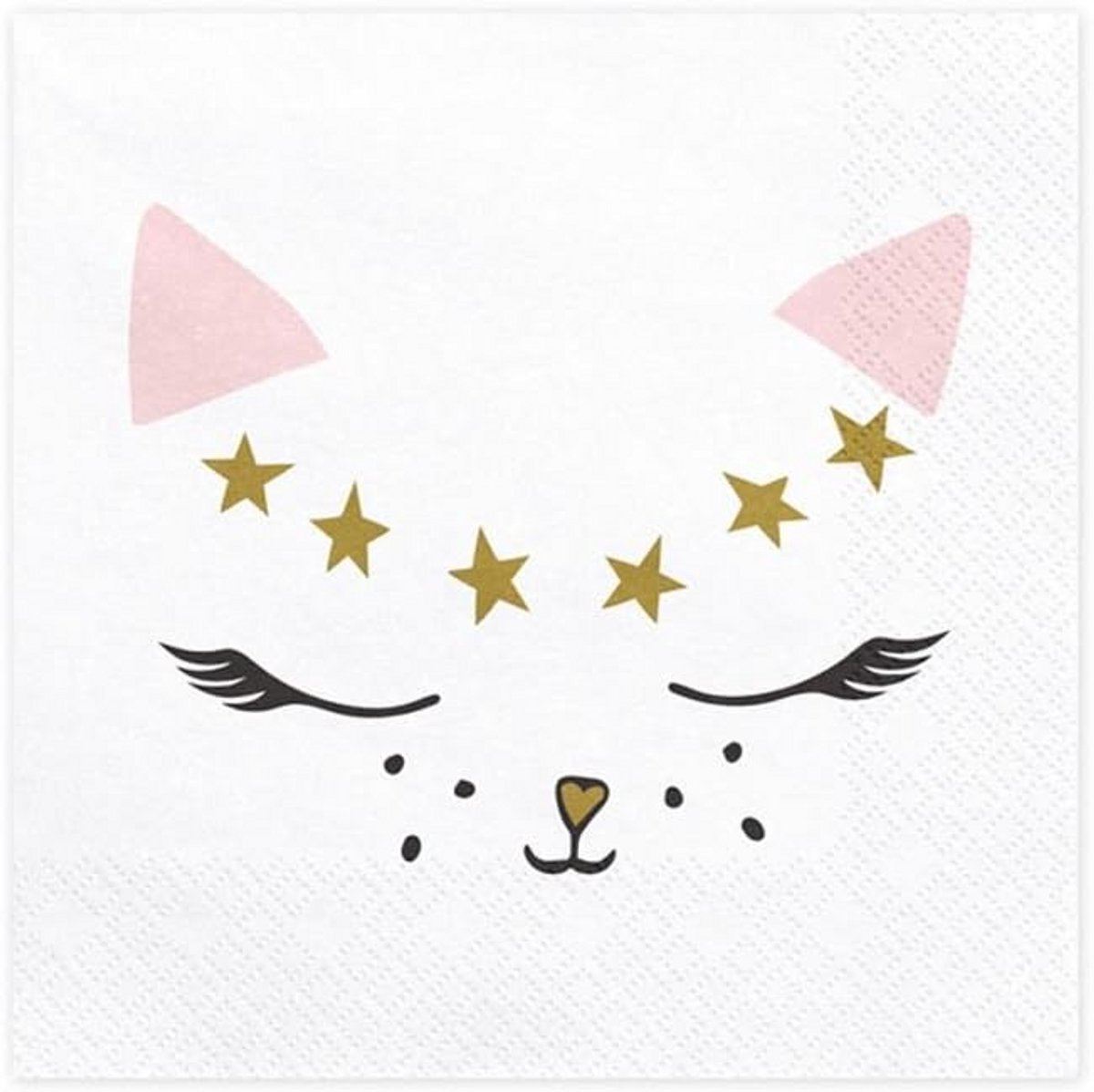 Witte Papieren Servetten met Kattenprint Goud Roze 33x33 cm - Feestdecoratie