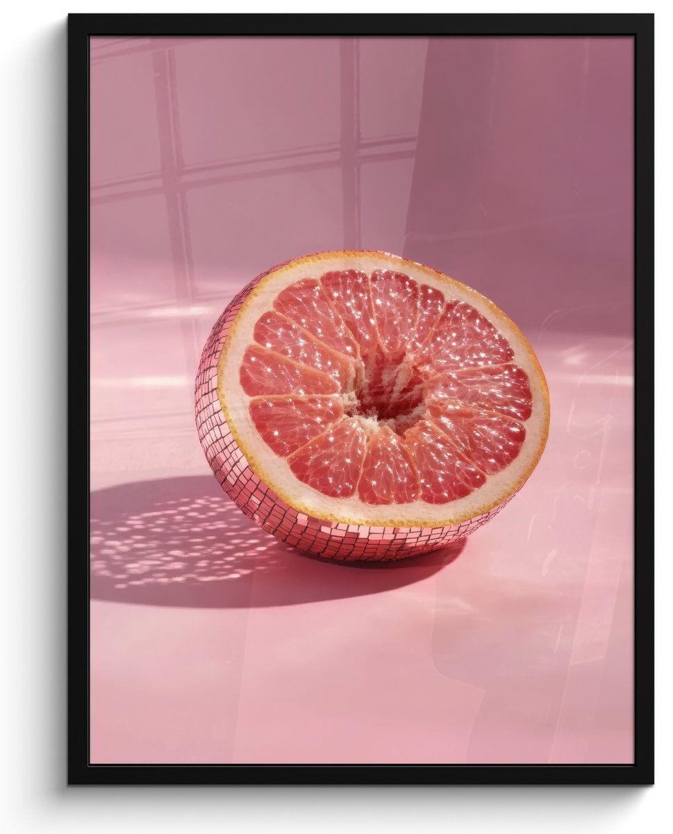 FrameYourWall Fotolijst inclusief poster - Posterlijst 50x70 cm - Posters - Grapefruit - Roze - Disco - Shiny - Foto in lijst - Keuken decoratie muur - Wanddecoratie accessoires - Muurdecoratie - Schilderijen Disco - Fruit