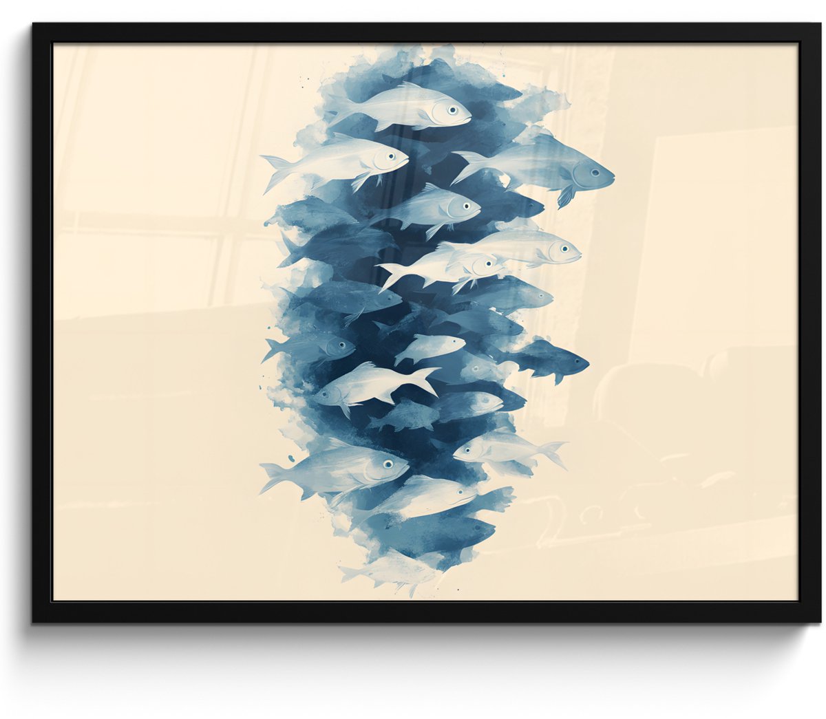 FrameYourWall Poster in lijst - Fotolijst 70x50 cm - Posters - Vissen - Minimalistisch - Blauw - Posterlijst zwart - Decoratie - Wanddecoratie woonkamer - Muurdecoratie slaapkamer