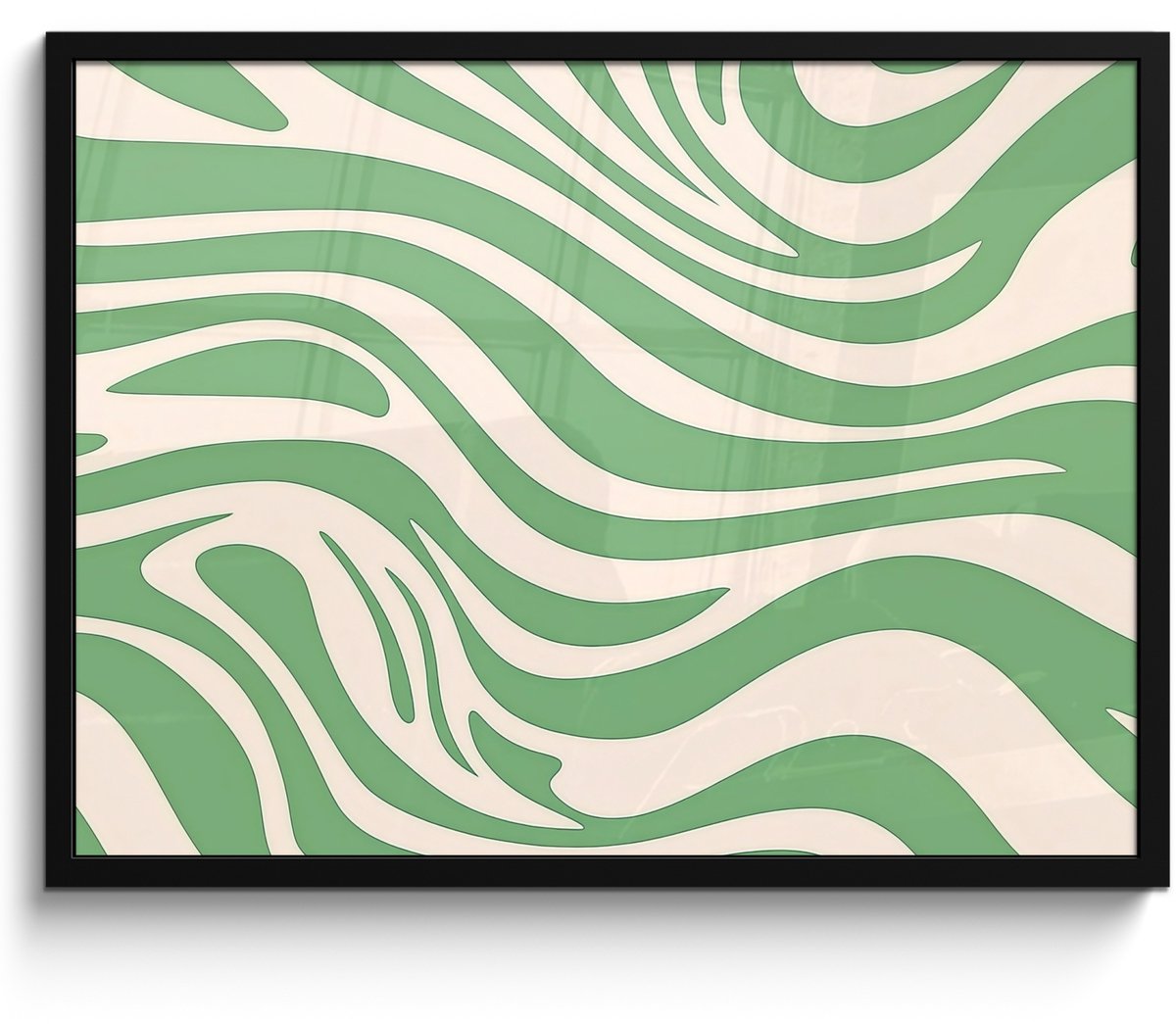 FrameYourWall Poster in lijst - Fotolijst 70x50 cm - Posters - Zebrapatroon - Groen - Retro - Posterlijst zwart - Decoratie - Wanddecoratie woonkamer - Muurdecoratie slaapkamer