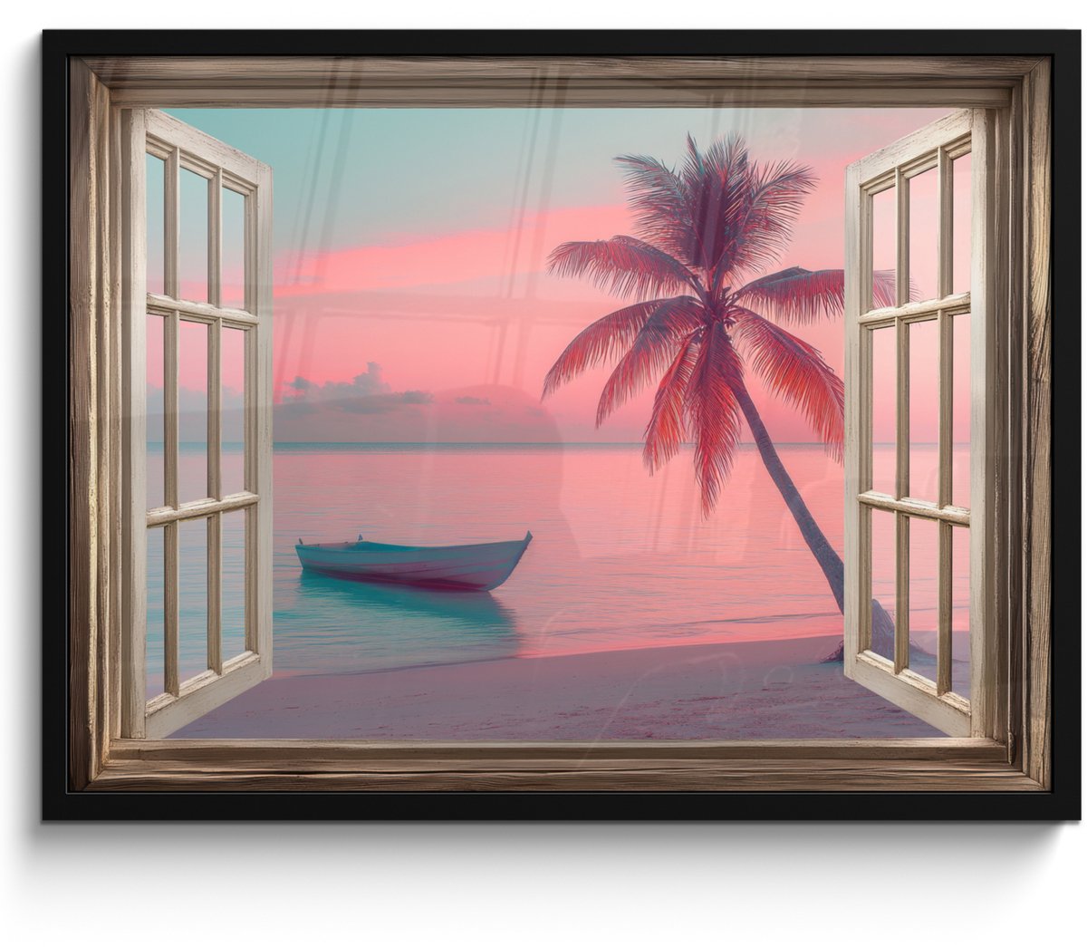 FrameYourWall Poster in lijst - Fotolijst 70x50 cm - Posters - Doorkijk - Strand - Palmboom - Tropisch - Posterlijst zwart - Decoratie - Wanddecoratie woonkamer - Muurdecoratie slaapkamer