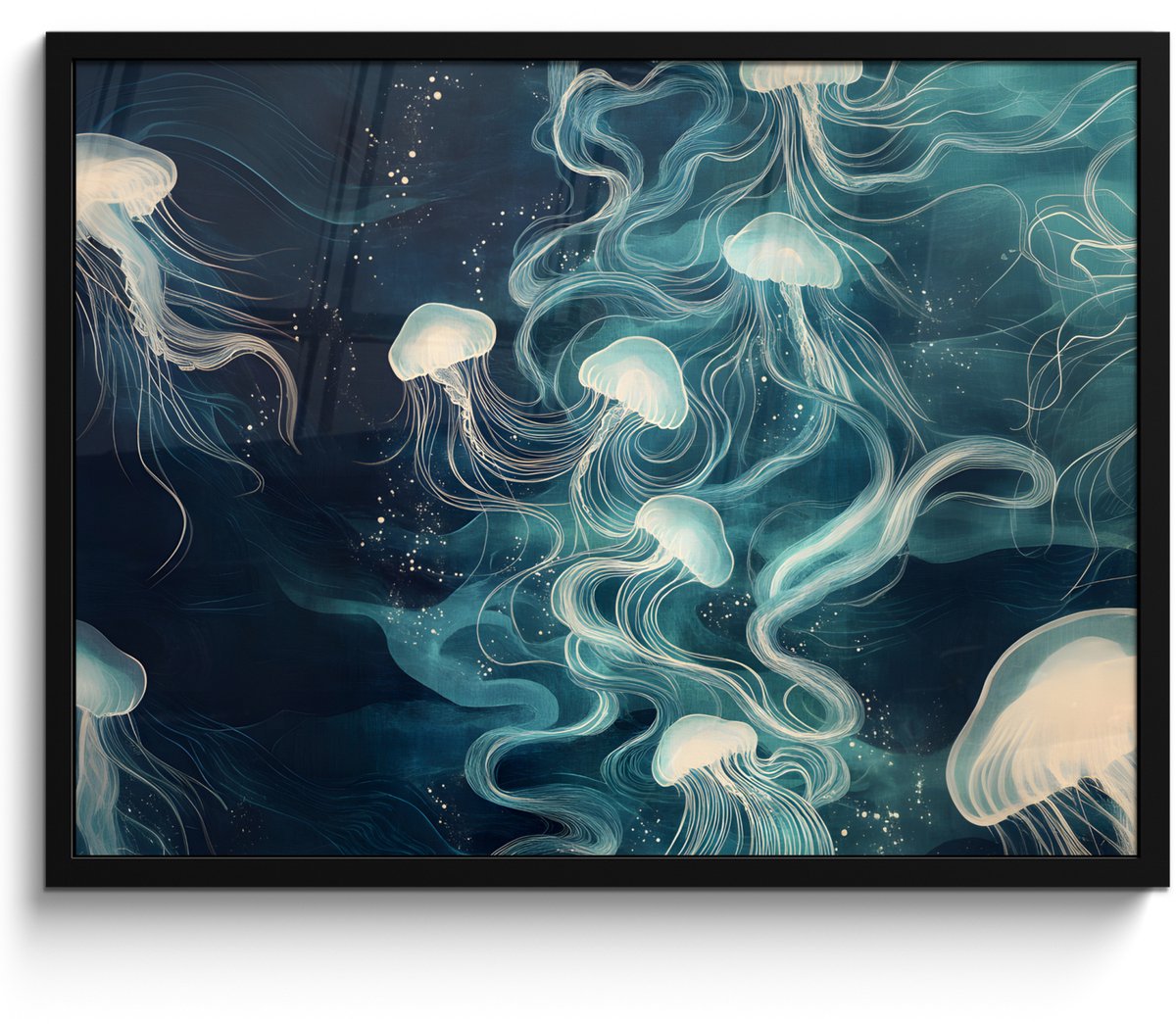 FrameYourWall Poster in lijst - Fotolijst 70x50 cm - Posters - Kwallen - Zee - Wit - Golven - Posterlijst zwart - Decoratie - Wanddecoratie woonkamer - Muurdecoratie slaapkamer