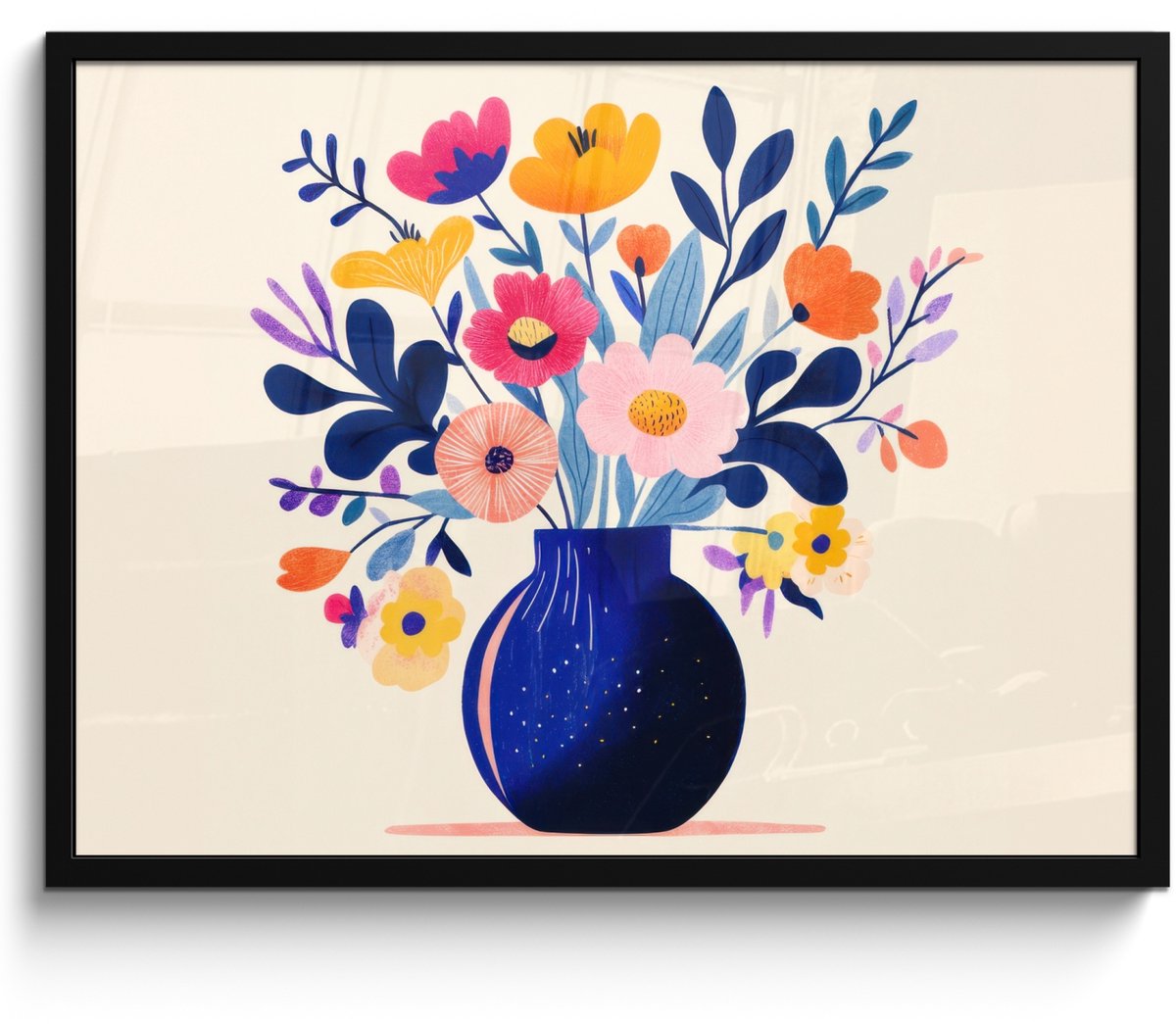 FrameYourWall Poster in lijst - Fotolijst 70x50 cm - Posters - Vaas - Bloemen - Boeket - Posterlijst zwart - Decoratie - Wanddecoratie woonkamer - Muurdecoratie slaapkamer