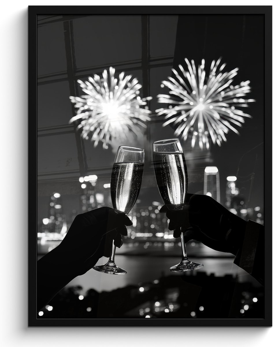 FrameYourWall Fotolijst inclusief poster - Posterlijst 50x70 cm - Posters - Vuurwerk - Proosten - Skyline - Champagne - Foto in lijst - Keuken decoratie muur - Wanddecoratie accessoires - Muurdecoratie - Schilderijen Proost - Vuurwerk