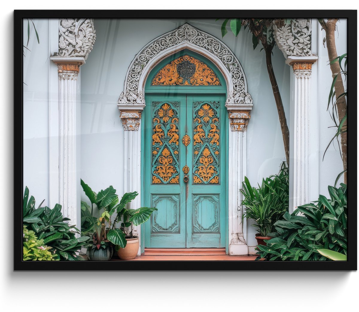 FrameYourWall Poster in lijst - Fotolijst 70x50 cm - Posters - Deur - Patronen - Planten - Posterlijst zwart - Decoratie - Wanddecoratie woonkamer - Muurdecoratie slaapkamer Deur - Tropisch