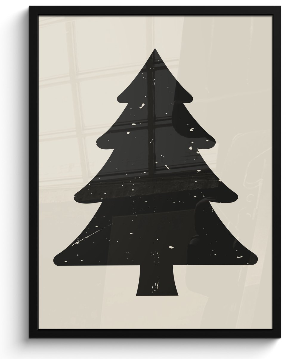 FrameYourWall Poster in lijst - Fotolijst 50x70 cm - Posters - Kerstboom - Zwarte kerstboom - Boom - Japandi - Posterlijst zwart - Decoratie - Wanddecoratie woonkamer - Muurdecoratie slaapkamer - Kerstversiering - Kerstdecoratie voor binnen - Kerstmis
