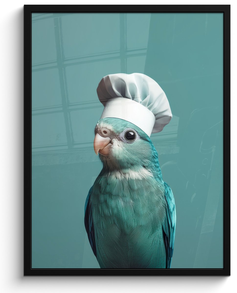 FrameYourWall Fotolijst inclusief poster - Posterlijst 50x70 cm - Posters - Parkiet - Vogel - Koksmuts - Cute - Foto in lijst - Keuken decoratie muur - Wanddecoratie accessoires - Muurdecoratie - Schilderijen Koksmuts - Parkiet