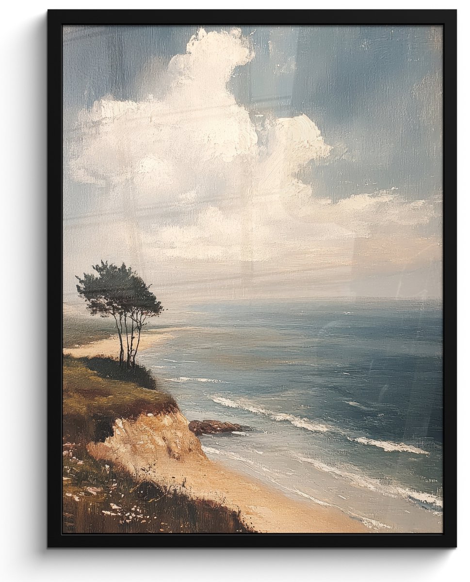 FrameYourWall Poster in lijst - Fotolijst 50x70 cm - Posters - Klif - Zee - Boom - Posterlijst zwart - Decoratie - Wanddecoratie woonkamer - Muurdecoratie slaapkamer