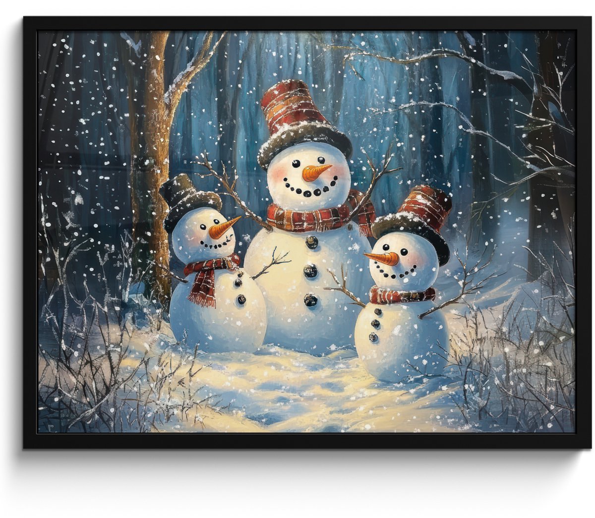 FrameYourWall Poster in lijst - Fotolijst 70x50 cm - Posters - Sneeuwpop - Sneeuw - Winter - Bos - Posterlijst zwart - Decoratie - Wanddecoratie woonkamer - Muurdecoratie slaapkamer Sneeuwpoppen