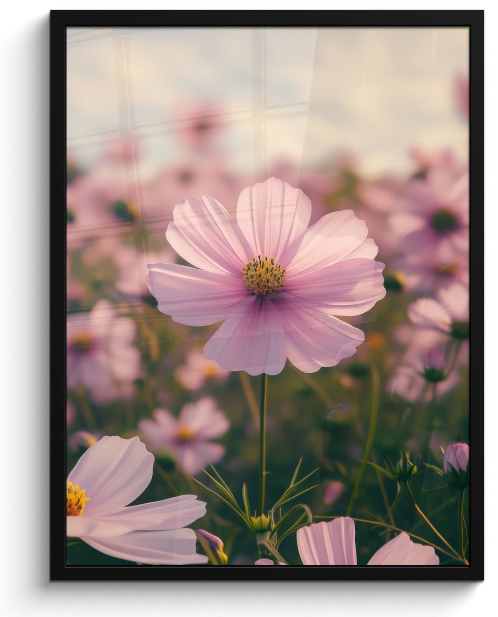FrameYourWall Poster in lijst - Fotolijst 50x70 cm - Posters - Bloemen - Paars - Wazig - Posterlijst zwart - Decoratie - Wanddecoratie woonkamer - Muurdecoratie slaapkamer