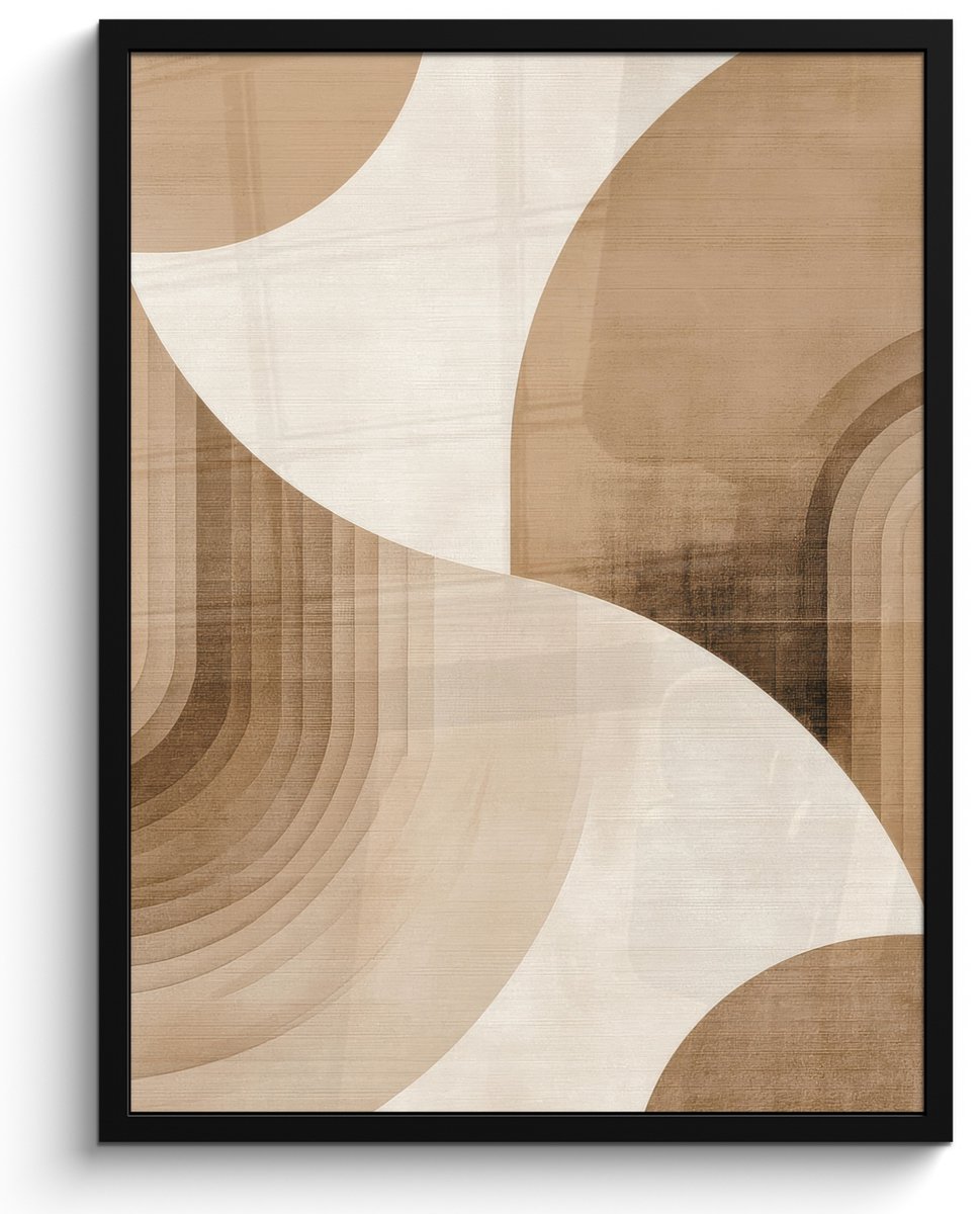 FrameYourWall Poster in lijst - Fotolijst 50x70 cm - Posters - Retro - Geometrische lagen - Aardetinten - Posterlijst zwart - Decoratie - Wanddecoratie woonkamer - Muurdecoratie slaapkamer