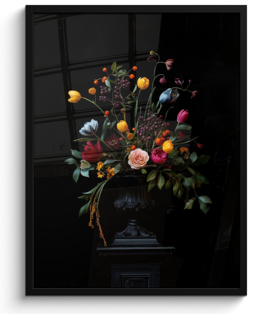 FrameYourWall Poster in lijst - Fotolijst 50x70 cm - Posters - Klassiek - Vaas - Boeket - Bloemen - Posterlijst zwart - Decoratie - Wanddecoratie woonkamer - Muurdecoratie slaapkamer Boeket - Bloemen 4
