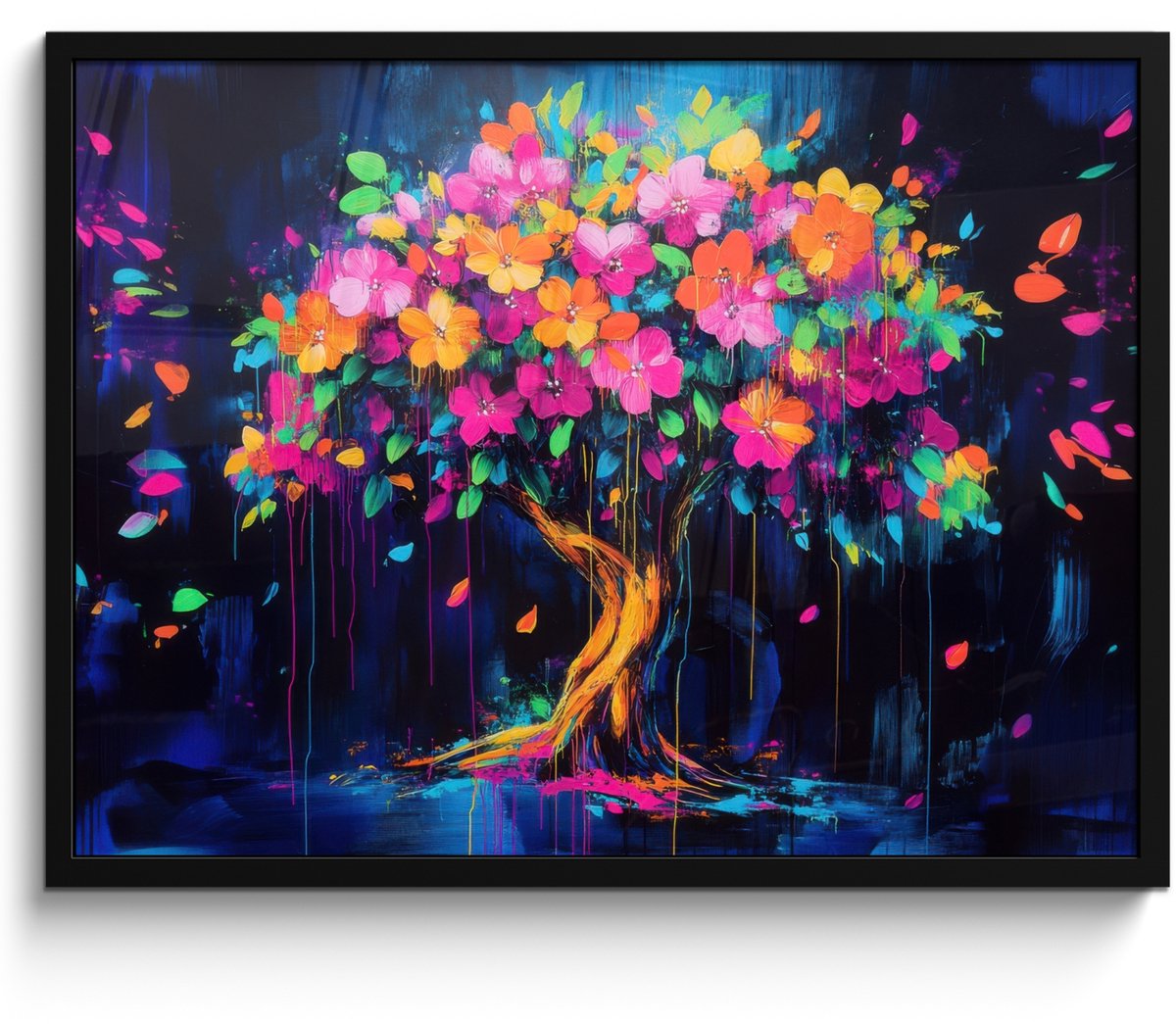 FrameYourWall Poster in lijst - Fotolijst 70x50 cm - Posters - Boom - Bloemen - Magisch - Gekleurde - Posterlijst zwart - Decoratie - Wanddecoratie woonkamer - Muurdecoratie slaapkamer