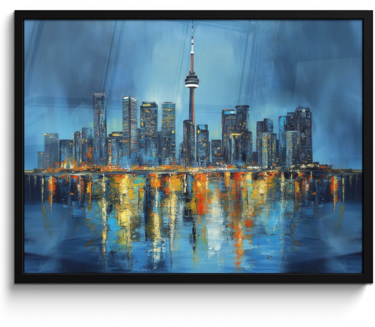 FrameYourWall Poster in lijst - Fotolijst 70x50 cm - Posters - Skyline Toronto - Water - Stadslichten - Toren - Posterlijst zwart - Decoratie - Wanddecoratie woonkamer - Muurdecoratie slaapkamer Skyline - Water