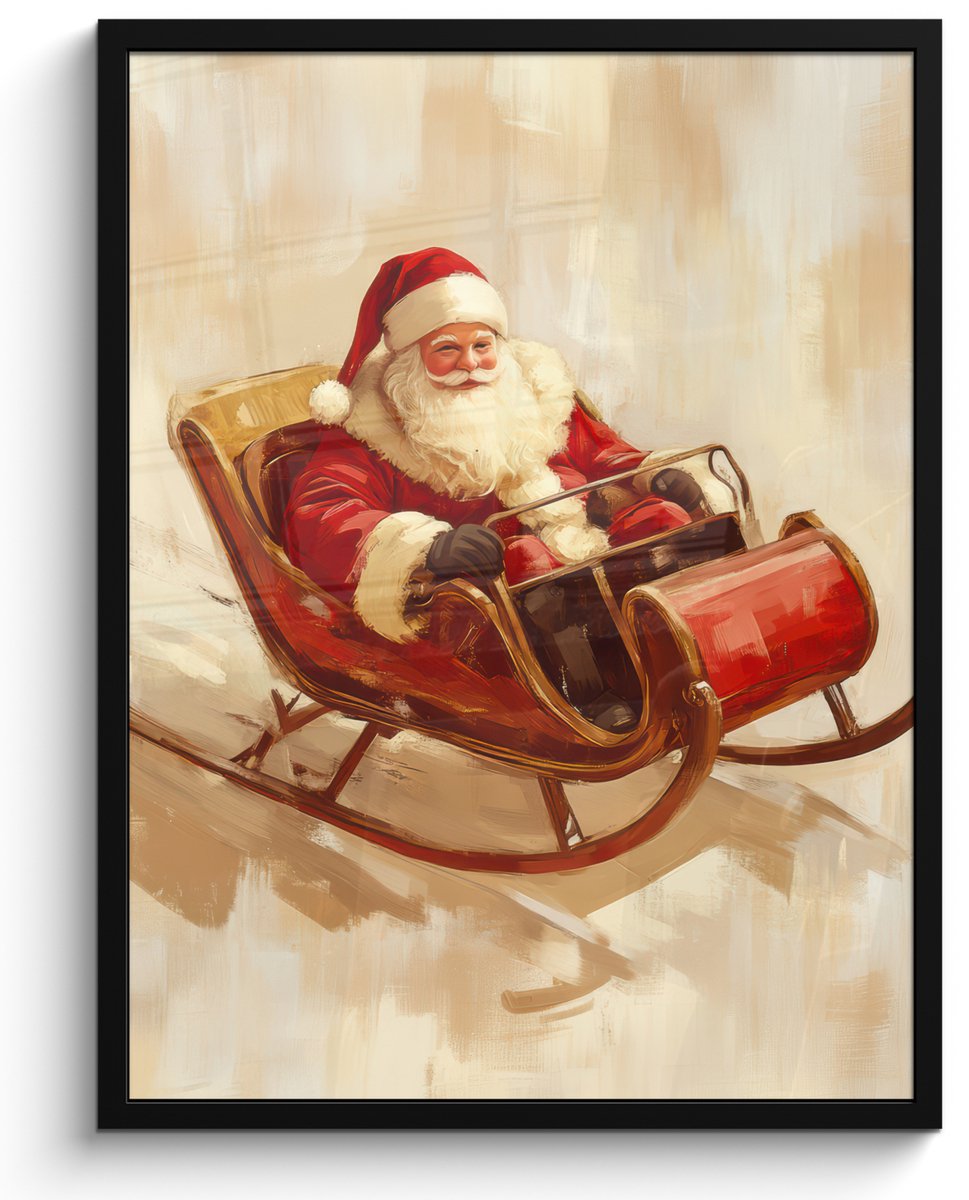 FrameYourWall Poster in lijst - Fotolijst 50x70 cm - Posters - Kerst - Slee - Kerstman - Posterlijst zwart - Decoratie - Wanddecoratie woonkamer - Muurdecoratie slaapkamer - Kerstversiering - Kerstdecoratie voor binnen - Kerstmis Kerstman - Slee