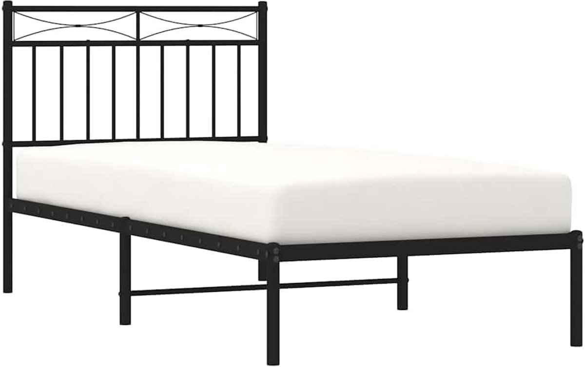 Metaal Bedframe met Hoofdbord Zwart 90x200 cm Eenpersoons Slaapkamer