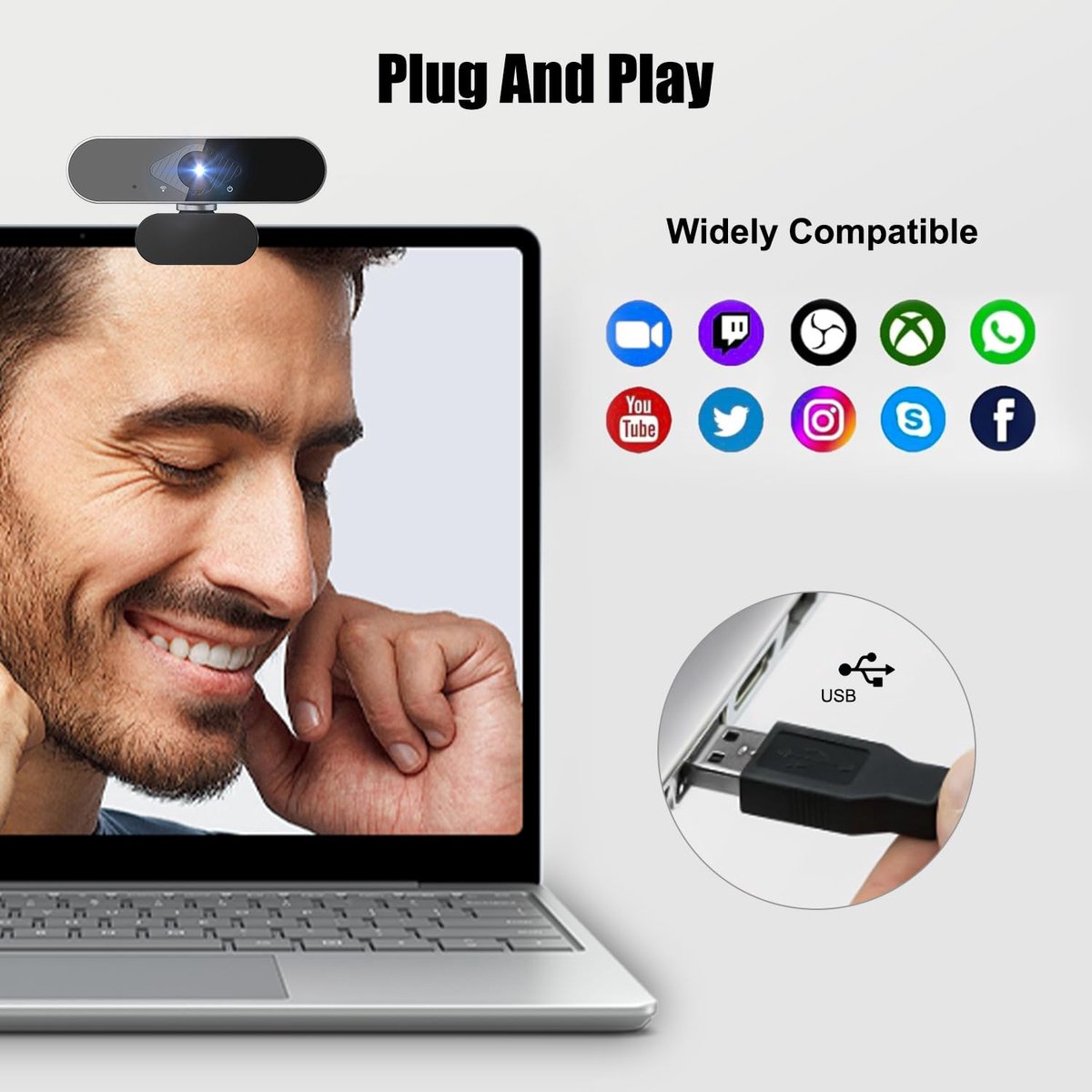 Webcam met microfoon 1080p HD, 360° verstelbaar, USB thumbnail 5