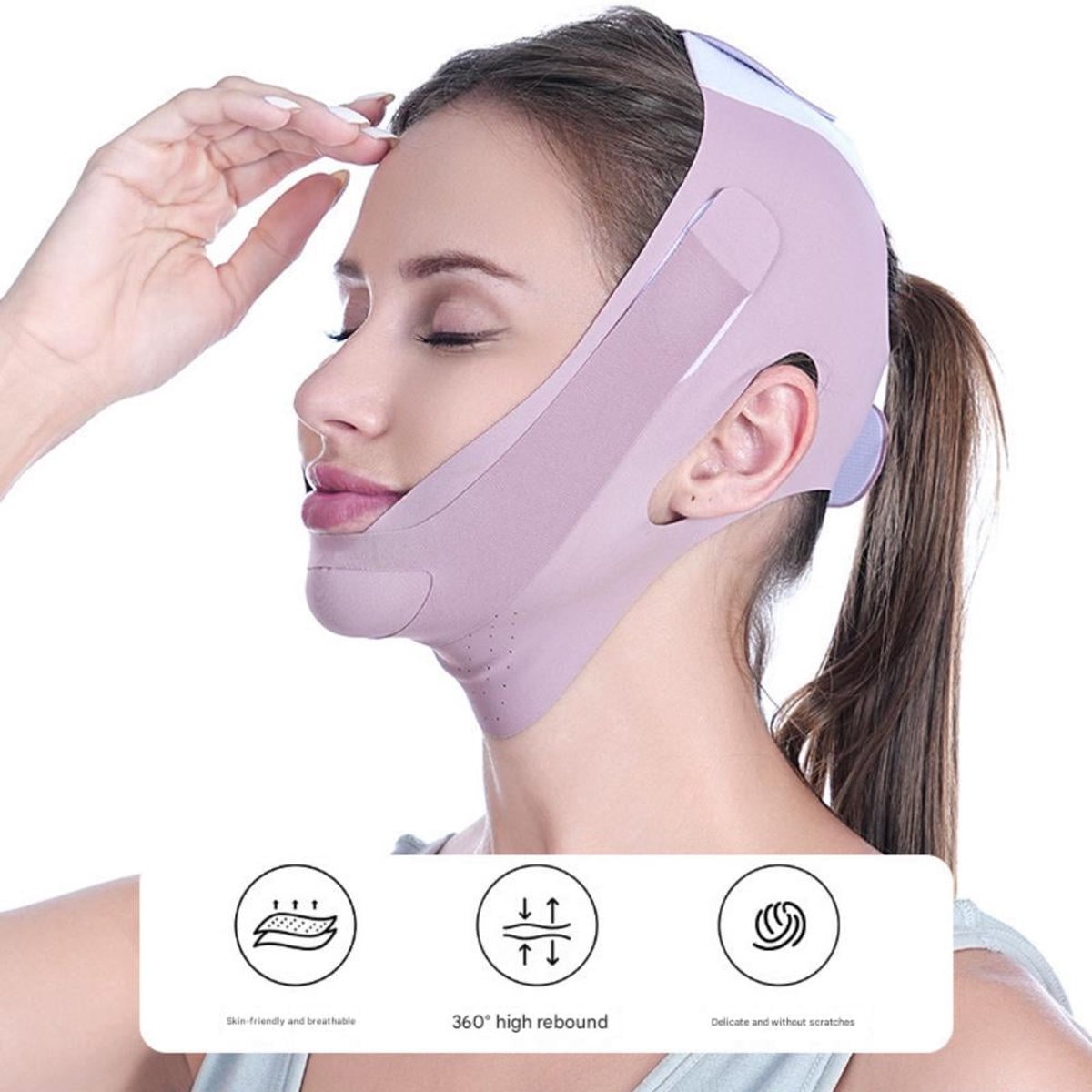 V-vormig gezichtsmasker voor liften en verstevigen, ademend en comfortabel om mee te slapen, helpt je gezicht te modelleren en vorm te geven.