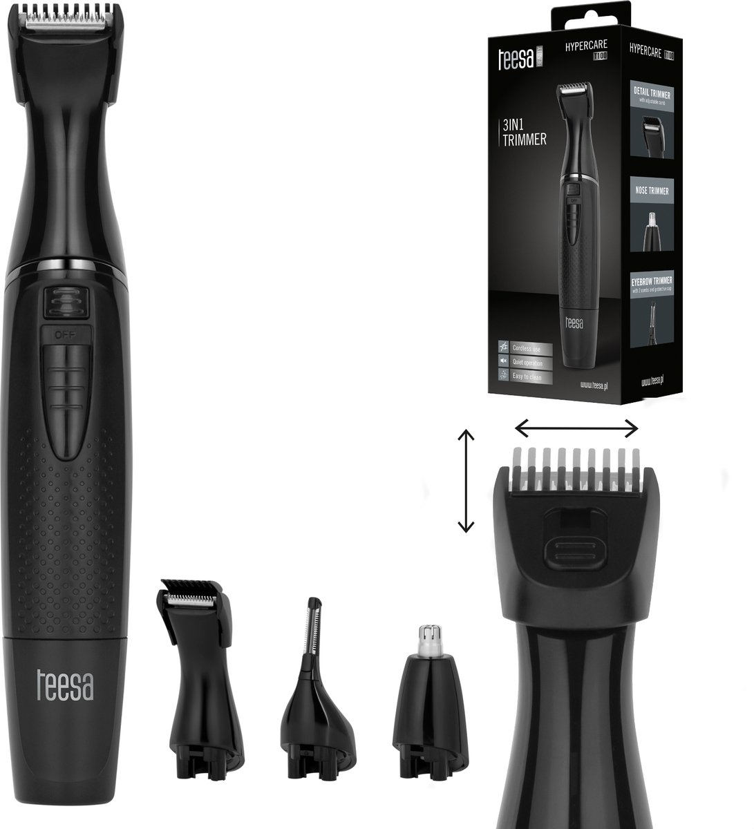 Teesa HYPERCARE T100 - Baardtrimmer - 3-in-1 - Precisie - Batterijaangedreven