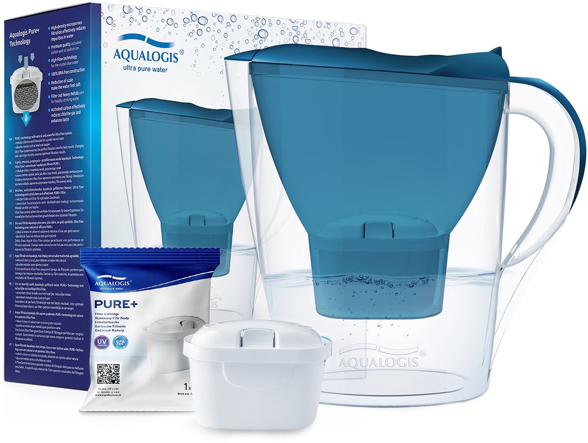 Aqualogis Harmony Serie - Waterfilterkan - 2,6L - Donkerblauw - Vaatwasserbestendig