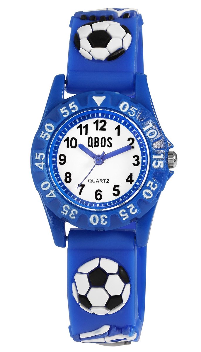 QBOS QBOS kinderhorloge met siliconenband, voetbalmotief, Ø 28 mm