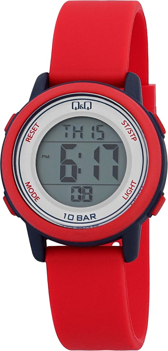 QQ dameshorloge siliconen M208J002Y digitaal horloge, kunststof, siliconen band, rood-blauw, 10 ATM,