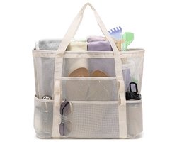 Strandtas — Strandtas van mesh — Ruime draagtas voor aan zee — Veelzijdige opbergtas van mesh voor reizen, fitness en sport — Ontworpen voor gezinsuitjes — Biedt plaats aan speelgoed en vakantiebenodigdheden — 43 x 20 x 39 cm