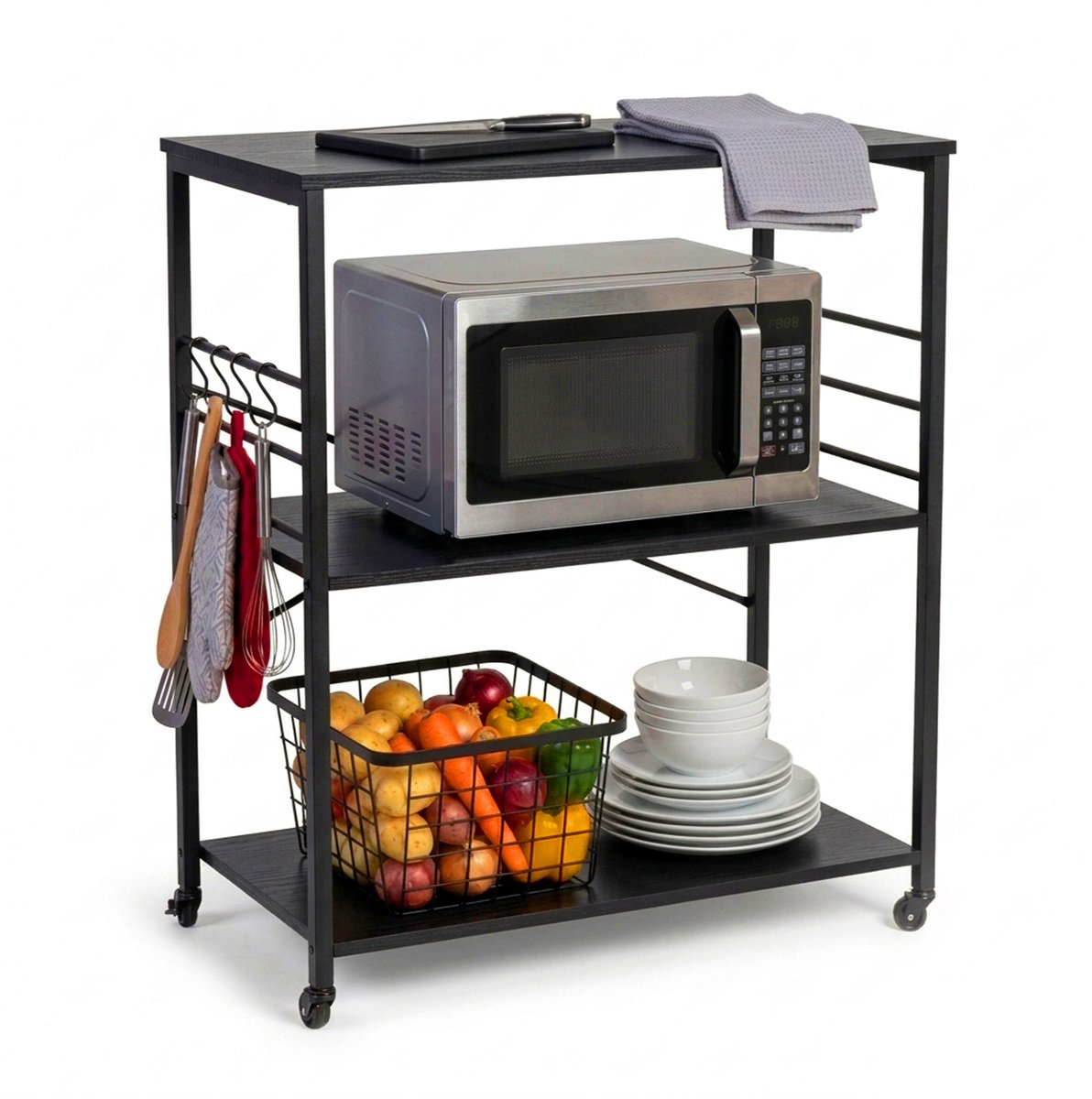 Keukenwagen - zwart - 80x89x40 cm - met wielen