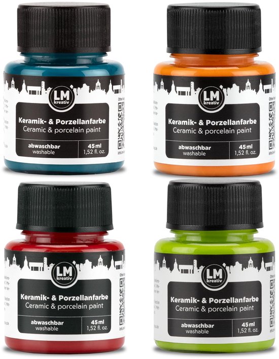 LM-Kreativ Porseleinverf set – Voor Glas en Keramiek - Vaatwasserbestendig - Cosmos Kleuren - 4 x 45 ml