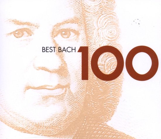 Cover met sepia-illustratie van Bach, tekst 'BEST BACH 100'.