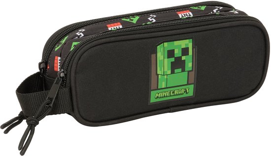 2 Vakken Etui Zonder Apparatuur Minecraft Pencil Case - Enkelvoudig Etui Met 2 Flappen, Zwart/Groen | Geen Vulmiddel, Afmetingen 20,5x13x4,5 Cm, Voor School En Gaming Fans Etui Met 2 Vakken 20.5x13cm