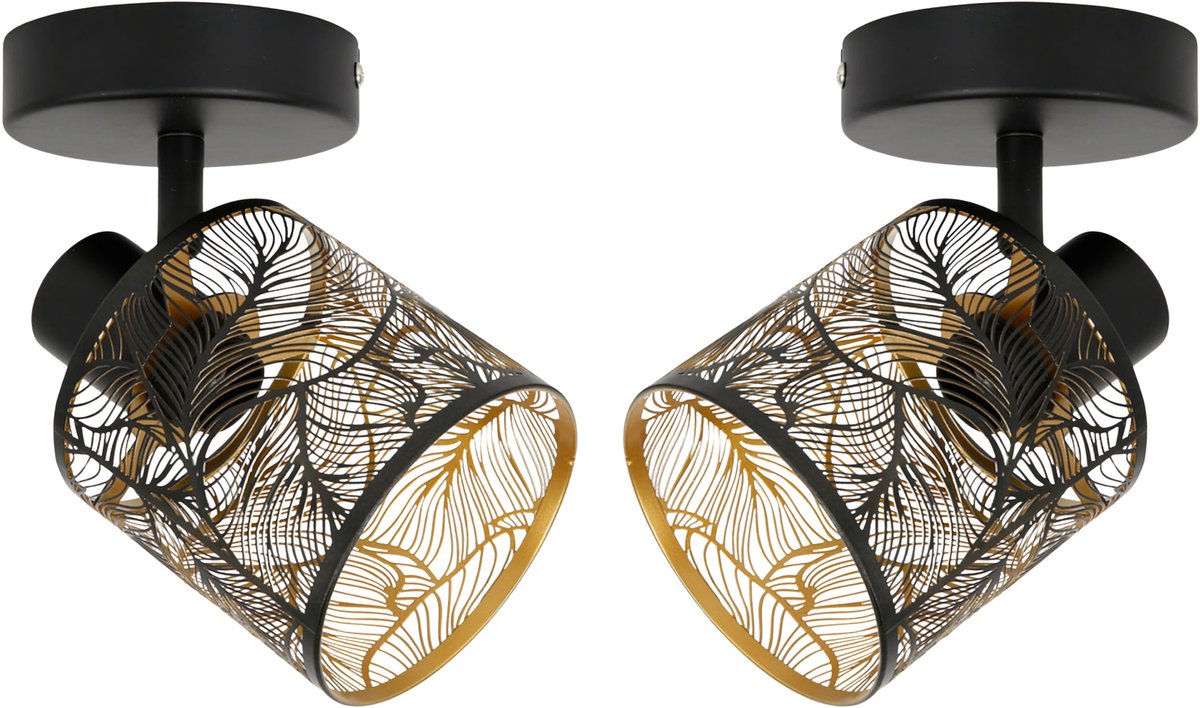 Ostaria Plafond lamp Calathea - 2x - goud / zwart - metaal - bewerkt - E27 - interieur decoratie - binnen