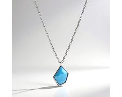Cavill - Zilveren Halsketting - 925 Sterling Zilver - 3,4 ct Larimar Cabochon uit Dominicaanse Republiek - Moderne Asymmetrische Ketting 45-49 cm