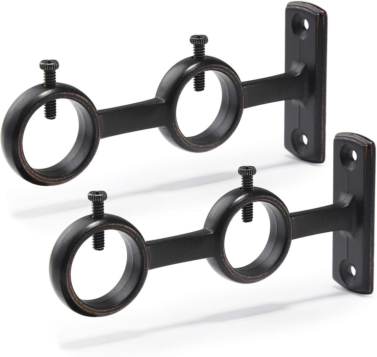 Oneay Gordijnroedebeugel, set van 2 dubbele gordijnroedehouders, dubbele roedebeugels, haken voor woonkamer, slaapkamer, gordijnroedes (zwart)