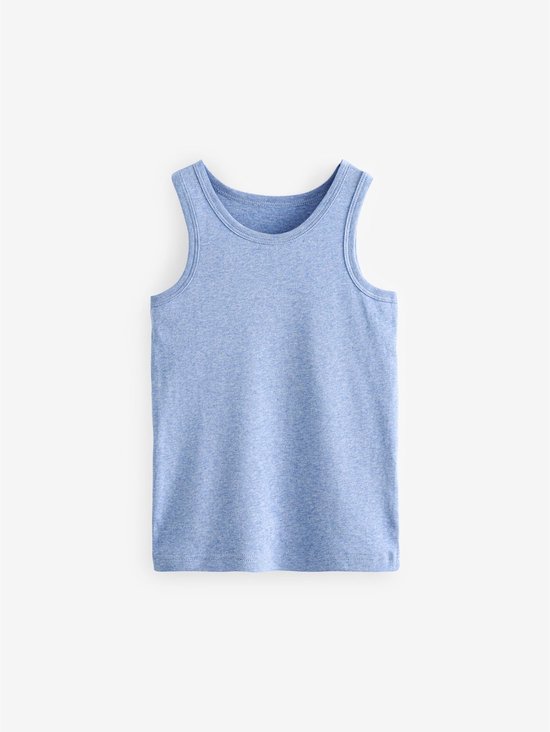 Blauw gemêleerd hemdje, voorkant zichtbaar.