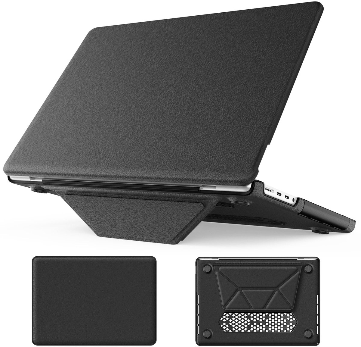Turtle Shift vegan leer Laptopcover geschikt voor MacBook Pro 14' inch - 2023 / 2021 - A2442 / A2779 / A2918 / A2992 - Zwart