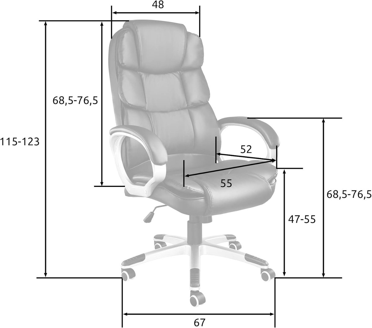 Bureaustoel Ergonomisch – Casa Velluto Luxe Directiestoel Wit – Verstelbare Hoogte, 12 cm Dikke Vulling, Armleuningen, Wipfunctie – Draaistoel met Lederlook – Comfortabele PC Stoel met Wielen