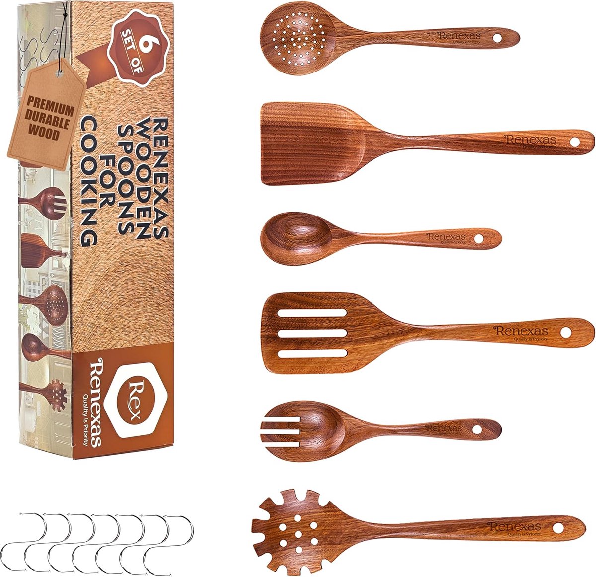 Set van 6 Houten Kooklepels en Spatels voor Keukengebruik