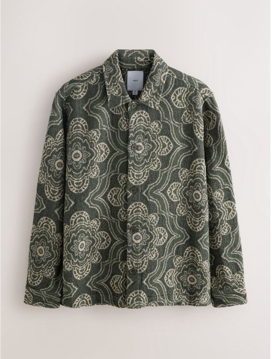 Next - Heren - Medallion Printed Zipped Shacket - Groen