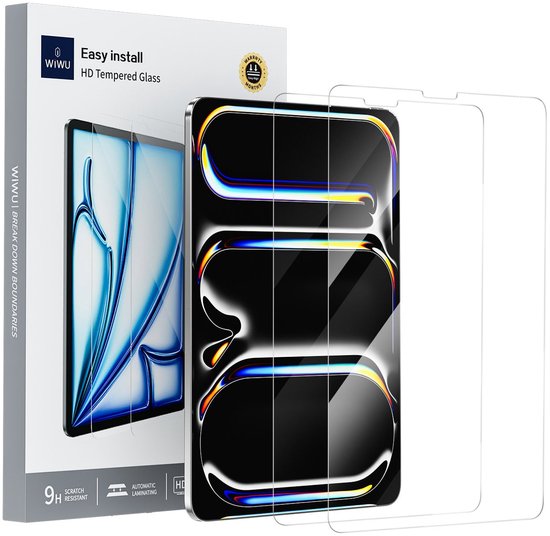 WiWU Screenprotector geschikt voor iPad Pro 13 inch (M5 2025 / M4 2024) - 9H Gehard Glas - Met Montageframe - Automatische Laminering - Krasbestendig - Transparant - 2 Stuks