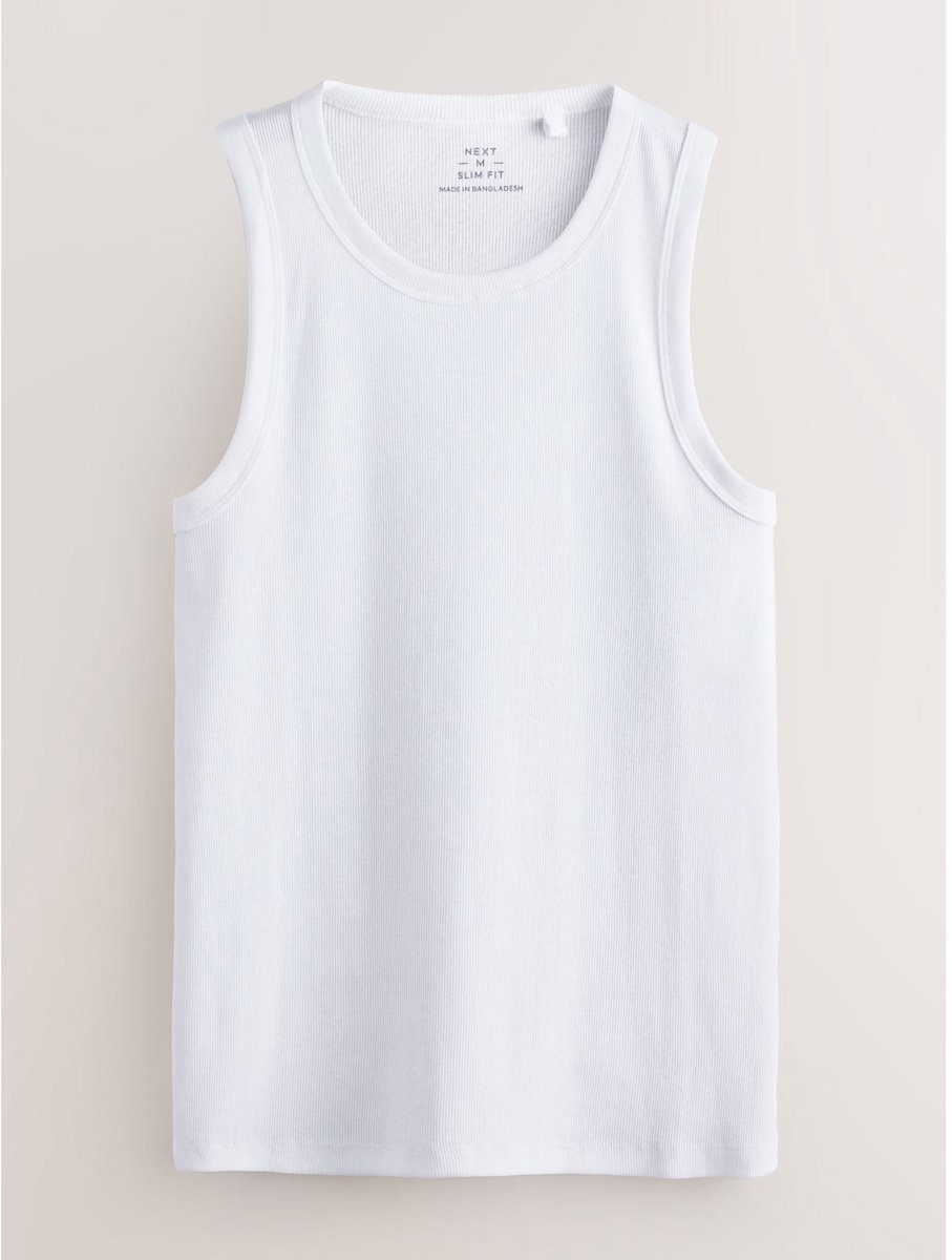 Next - Heren - Geribbelde hemdjes, slim-fit - Wit