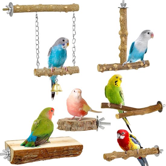 6 stuks Vogelzitstokken – Natuurhout – Klimtakken – Nagelslijpen – Voor Parkieten, Lovebirds, Valkparkieten