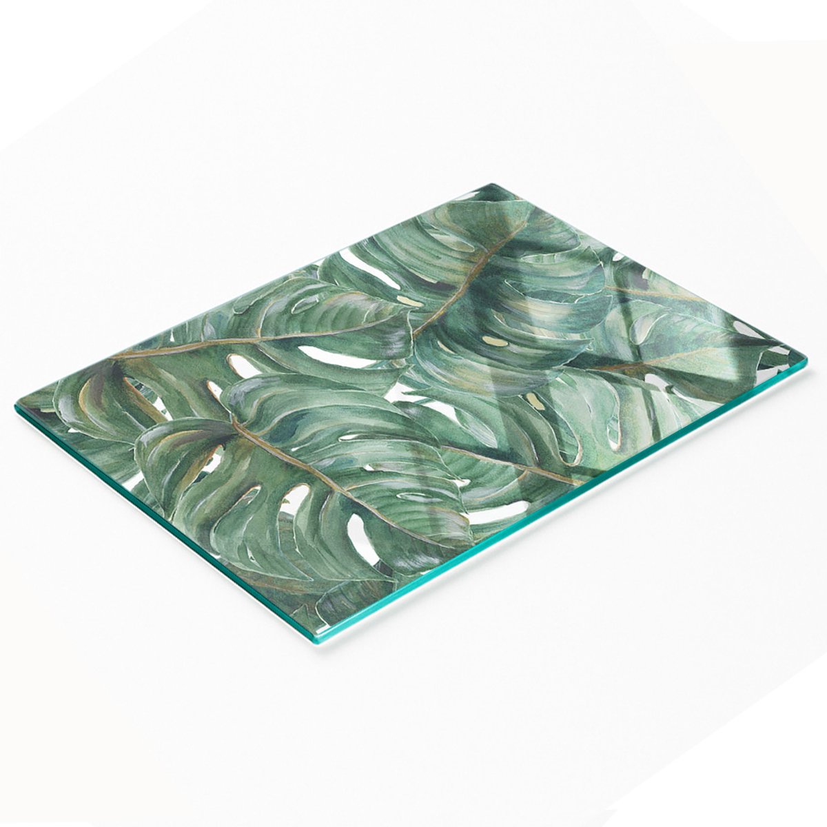 Glazen snijplank met decoratieve Monstera-afbeeldingen, 80x52 cm