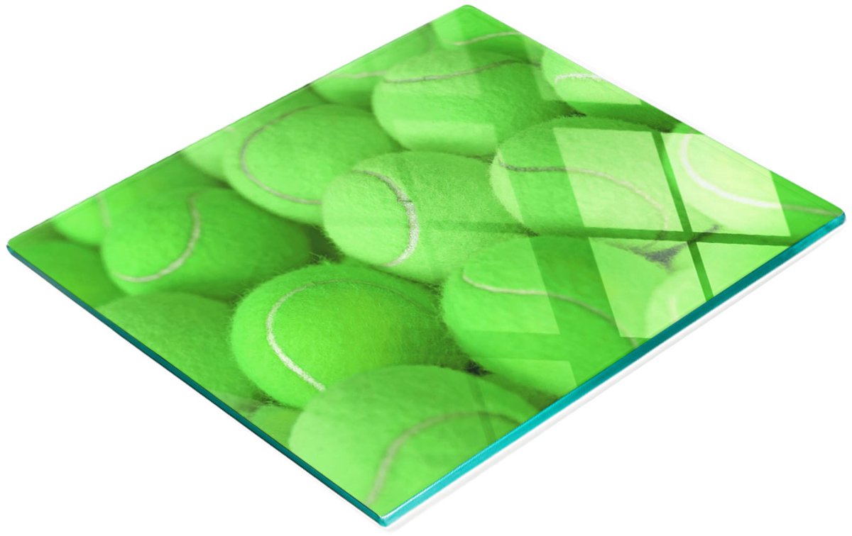 Multifunctioneel decoratief glazen keukenbord met tennisballenmotief, 60x52 cm