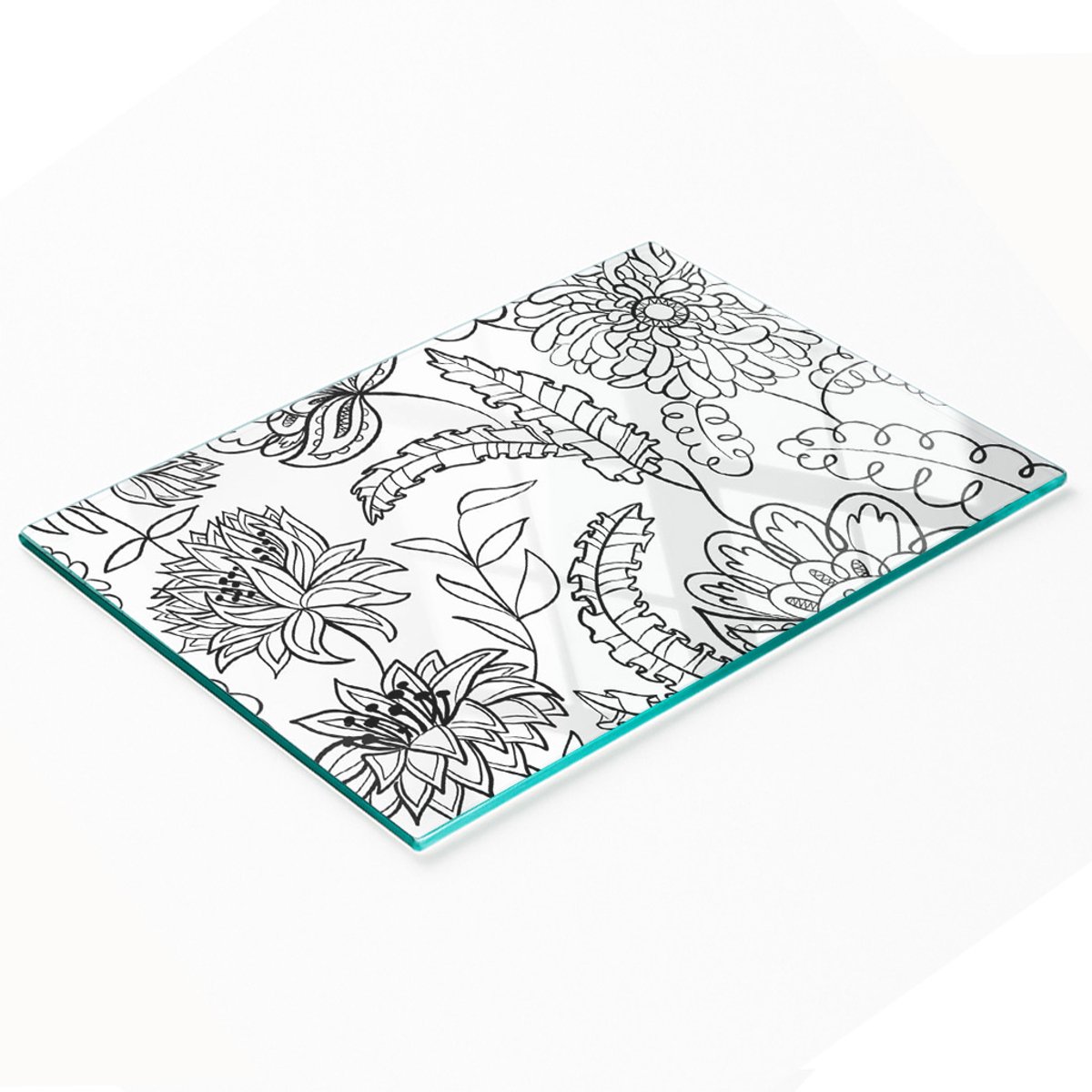 Multifunctionele decoratieve glazen keukenplank met bloemenpatroon 80x52 cm